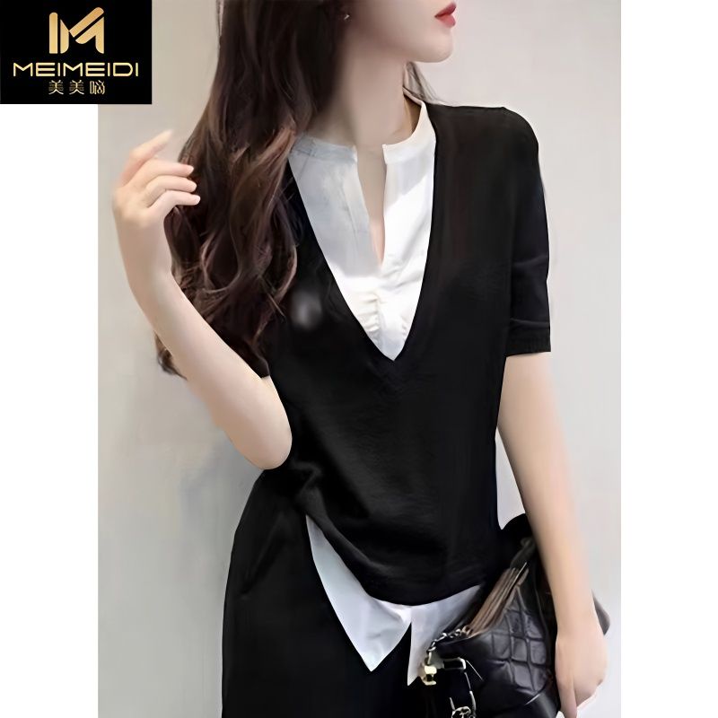 Áo Sweater Cổ Chữ v Giả Hai Mảnh Thời Trang Mùa Hè Hàng Mới Dành Cho Bạn Nữ