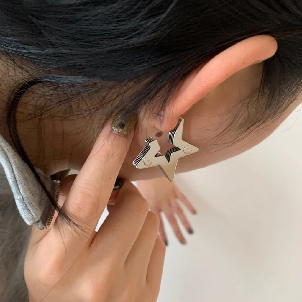 Khuyên Tai Nhiều Lớp Hình Ngôi Sao Phong Cách Công Nghiệp Đơn Giản Cá Tính Dễ Phối Đồ