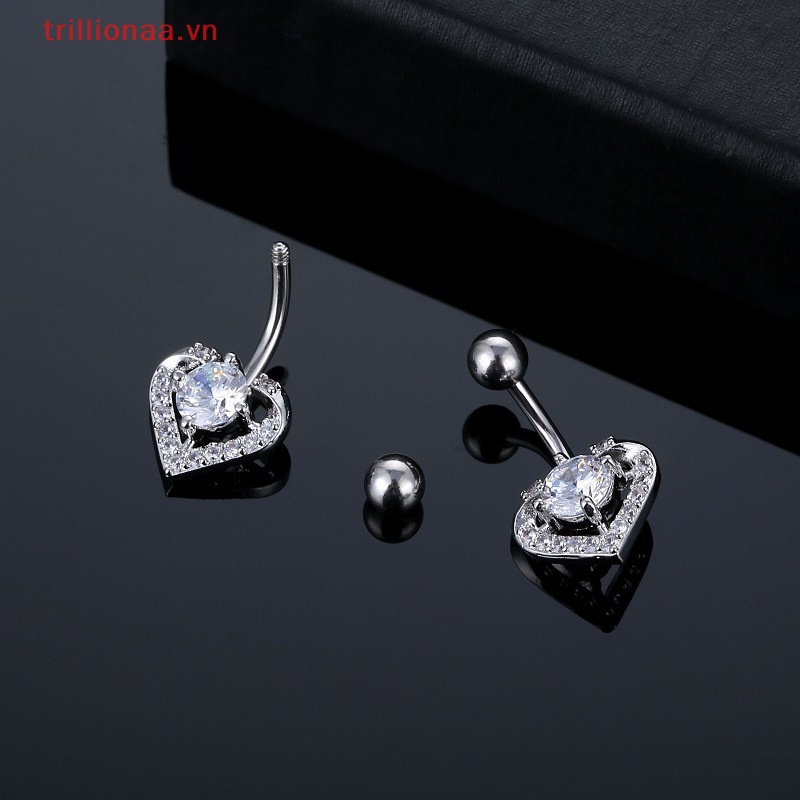 Khuyên RốN HìNh Tim ĐíNh Đá BằNg ThéP Không Gỉ