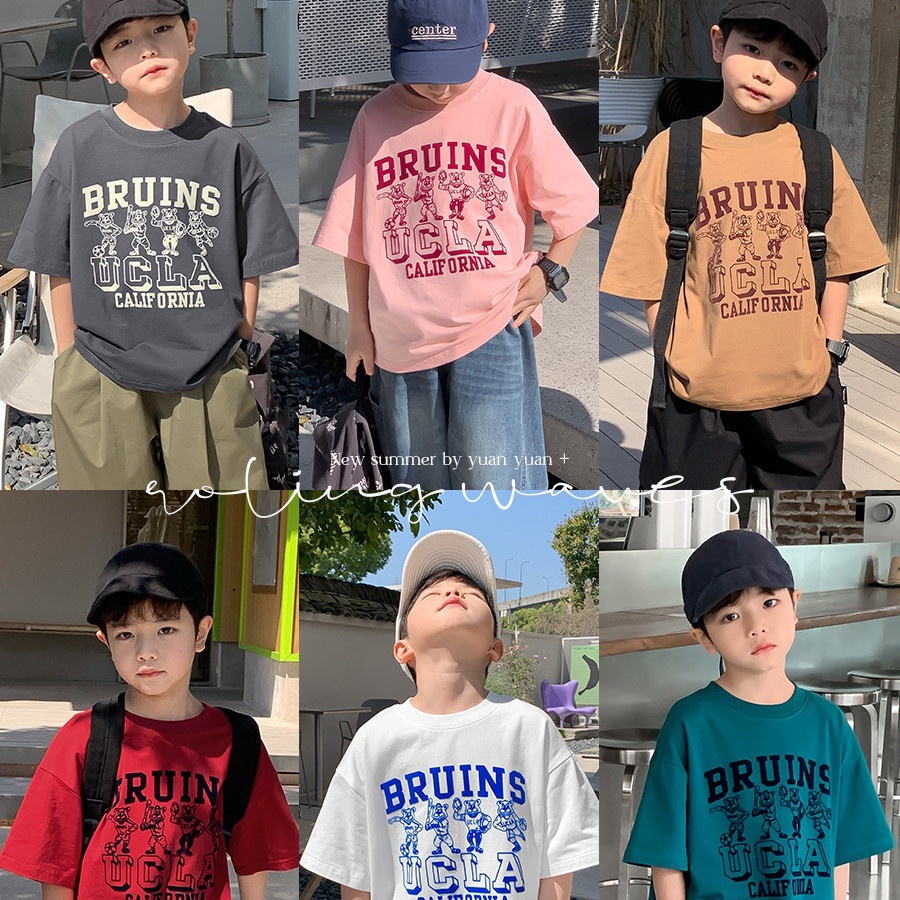 Áo Thun Tay Ngắn In Hình 2 HSLY Vải cotton Thời Trang Mùa Hè Cho Bé Trai