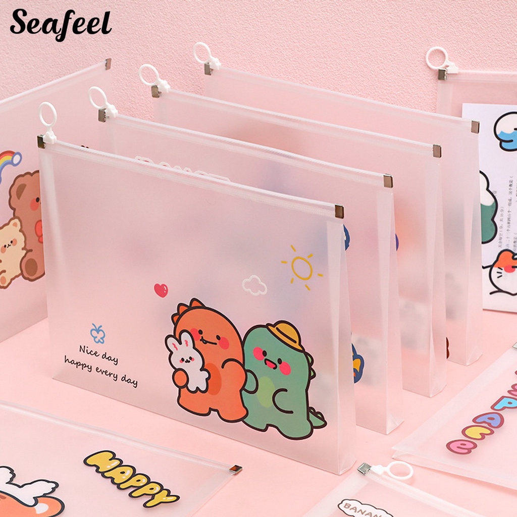 Túi Đựng Tài Liệu Cỡ A4 Đa Năng Chống Thấm Nước Có Khóa Kéo Họa Tiết Hoạt Hình Dễ Thương