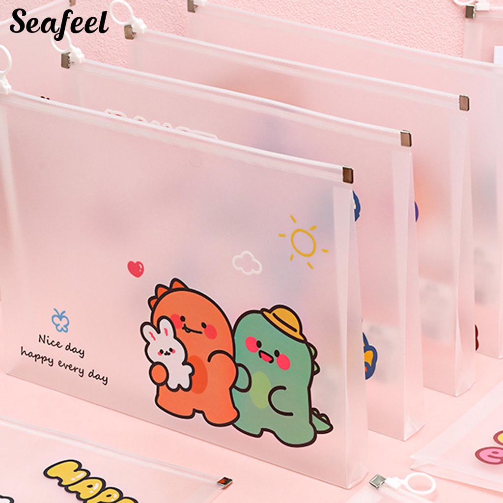 Túi Đựng Tài Liệu Cỡ A4 Đa Năng Chống Thấm Nước Có Khóa Kéo Họa Tiết Hoạt Hình Dễ Thương