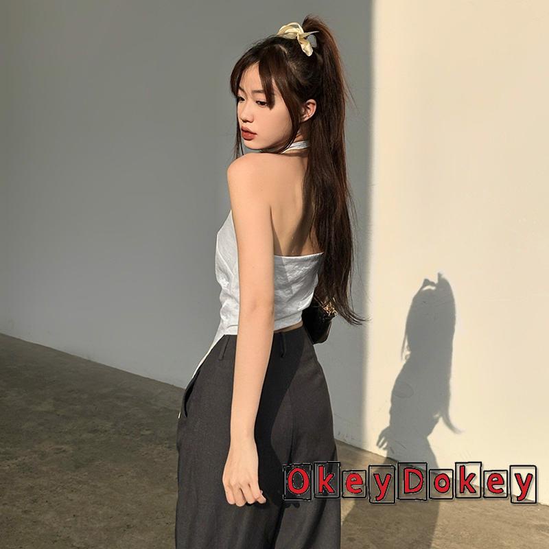 Áo Tank Top Hai Dây Màu Trơn Không Đối Xứng Cho Nữ