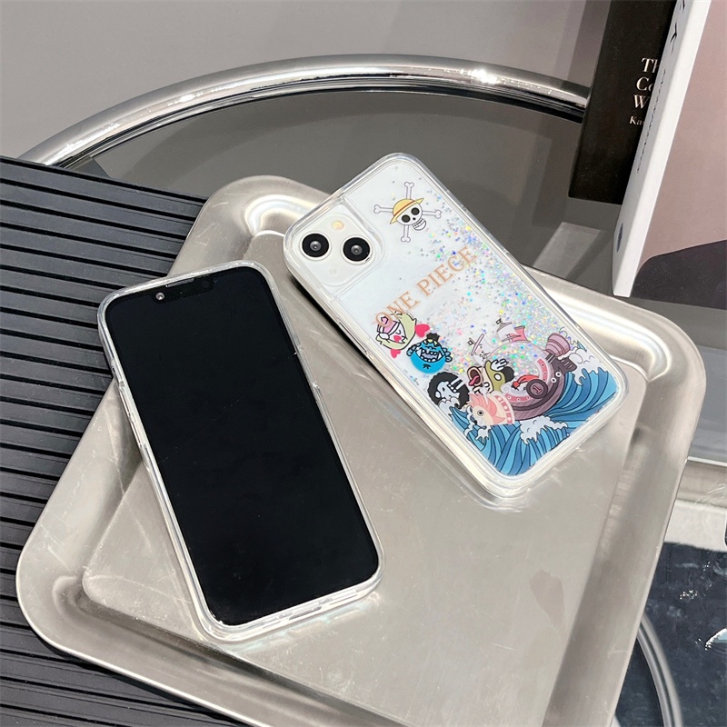 Ốp Điện Thoại Cát Chảy Trong Suốt In Hoạt Hình One Piece Cho iPhone 14 Pro Max / 14 Pro / 13 Pro Max / 12 Pro Max / 11 Pro Max