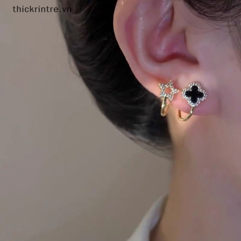 1 Đôi Bông Tai Hình Cỏ Bốn Lá Phong Cách Hàn Quốc