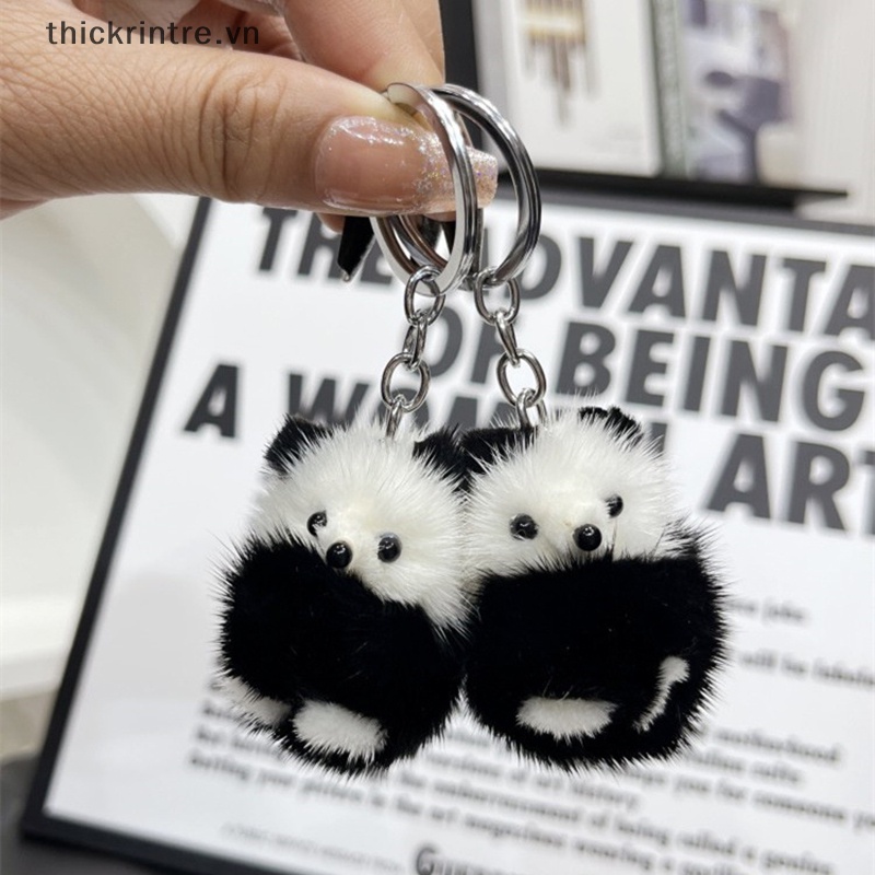 Móc Khóa Hình Gấu Trúc Bằng Lông Chồn Màu Trắng Đen Dễ Thương