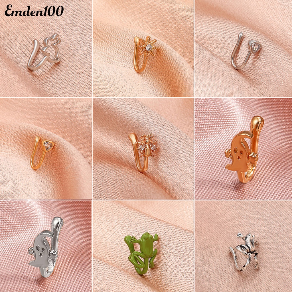 Khuyên Mũi Giả Hình Chữ U Họa Tiết Ếch Hoạt Hình Sáng Bóng Đính Đá Zircon Cho Tiệc Tùng