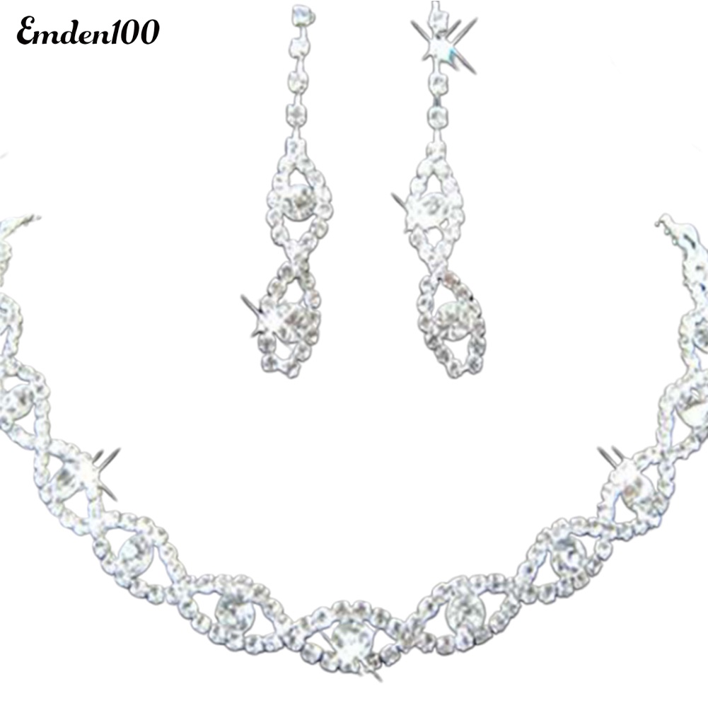 Bộ Vòng cổ + Bông Tai Dạng Xoắn Đính Kim Cương Giả Cho Nữ