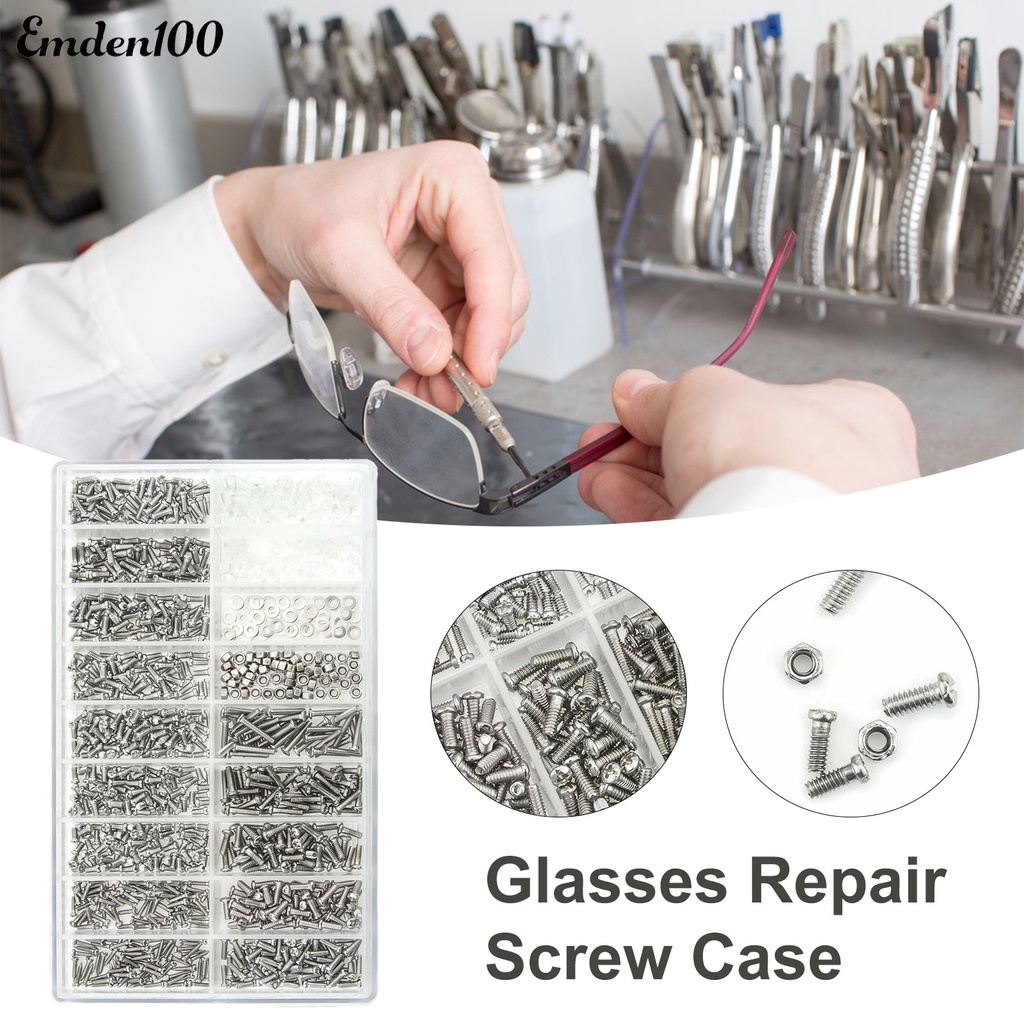 Hộp 1000 Ốc Vít 18 Loại Khác Nhau Bằng Thép Không Gỉ Dùng Để Sửa Chữa Mắt Kính