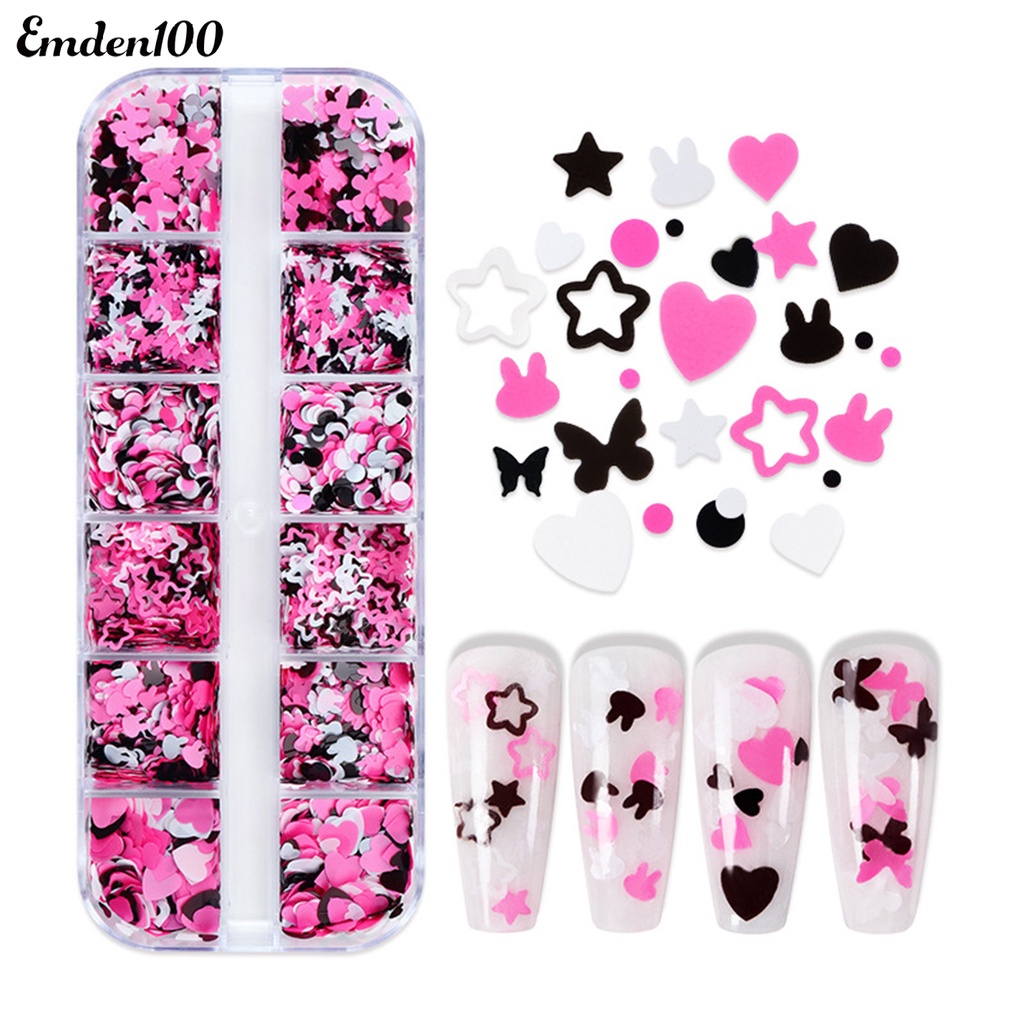 1 Hộp 12 Ngăn Đựng Phụ Kiện Trang Trí Móng Tay Xinh Xắn