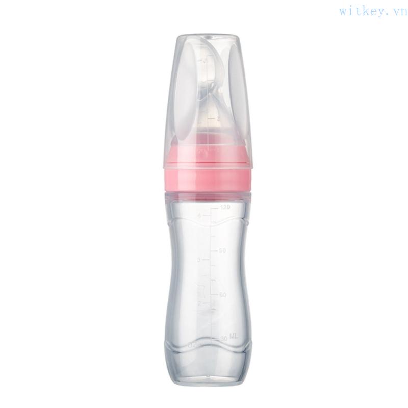 Bình Ăn Dặm 120ml Bằng Silicone Kèm Muỗng Chống Bụi Bẩn Cho Bé Sơ Sinh