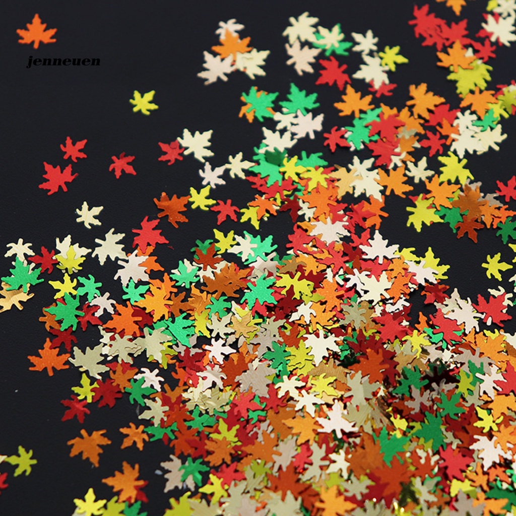 1 Hộp Phụ Kiện Trang Trí Móng Tay Lấp Lánh Hình Lá Phong Màu Sắc Hỗn Hợp