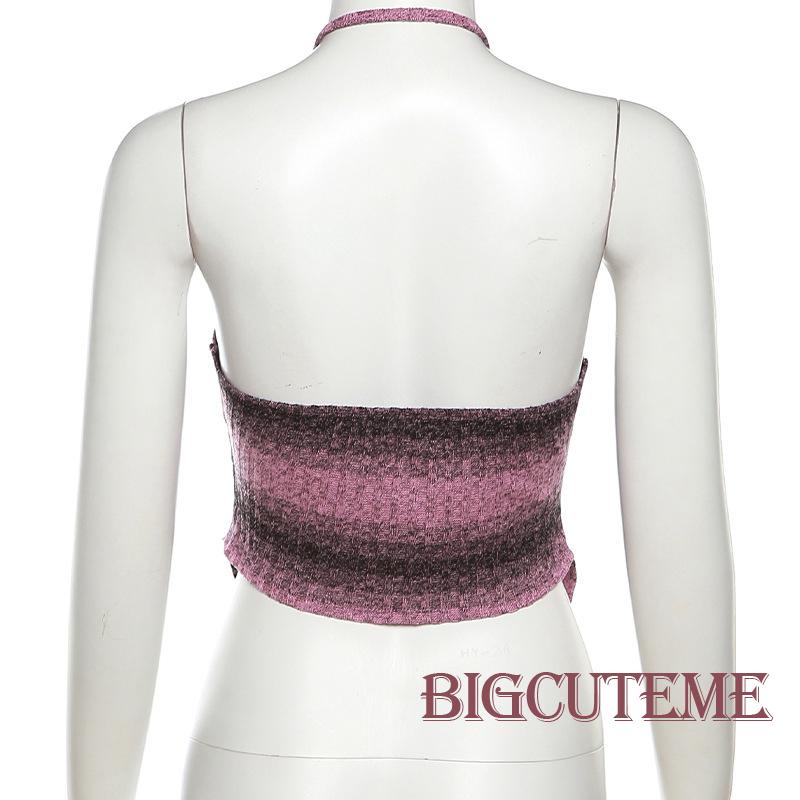 [] - Áo Croptop Không Tay Hở Lưng Dây Rút Màu Sắc Tương Phản Phong Cách Đường Phố Mùa Hè Cho Nữ