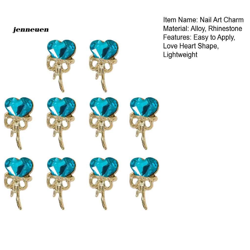 Set 10 Phụ Kiện Trang Trí Móng Tay Nghệ Thuật Hình Trái Tim Bằng Hợp Kim