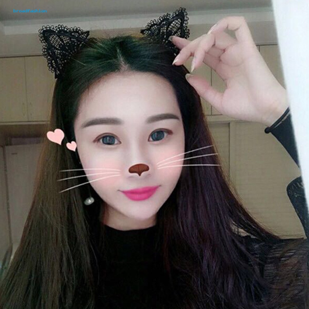 Băng Đô Hình Tai Mèo Phối Ren Dễ Thương Dành Cho Nữ