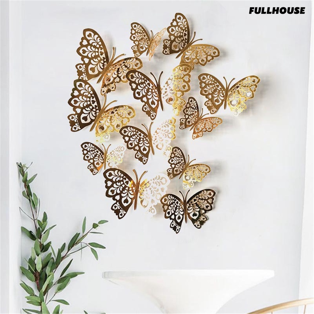 ☀12 Decal dán tường Họa Tiết 3D Hình Con Bướm Dùng Trong Trang Trí Phòng Khách, Phòng Ngủ