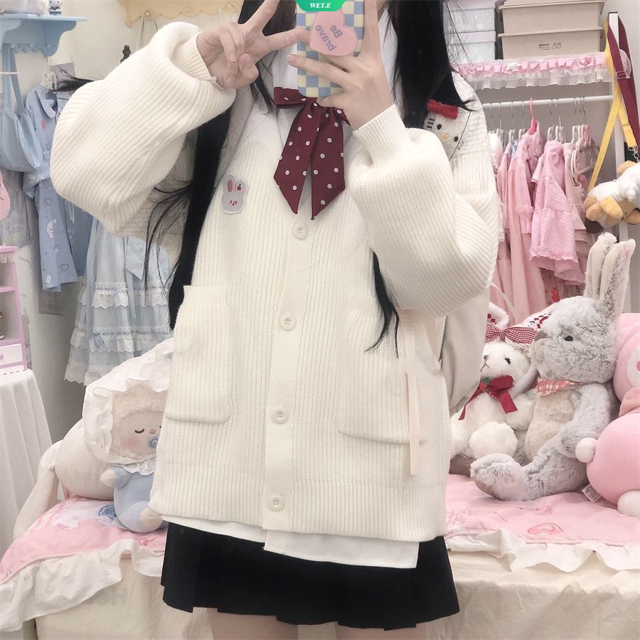 Áo Khoác Cardigan Dệt Kim Dáng Rộng In Hoạt Hình Cinnamoroll Kuromi PomPom Purin Ngọt Ngào Thời Trang Thu Đông Cho Nữ