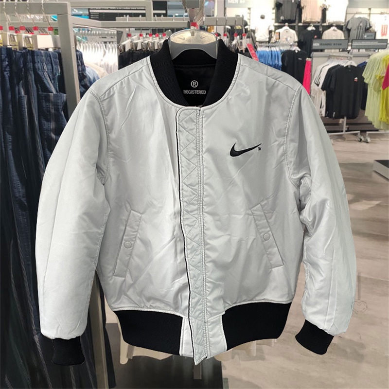 Áo Khoác Bóng Chày Cotton Cổ Đứng Hai Mặt Thêu Logo NlKE Thời Trang Unisex