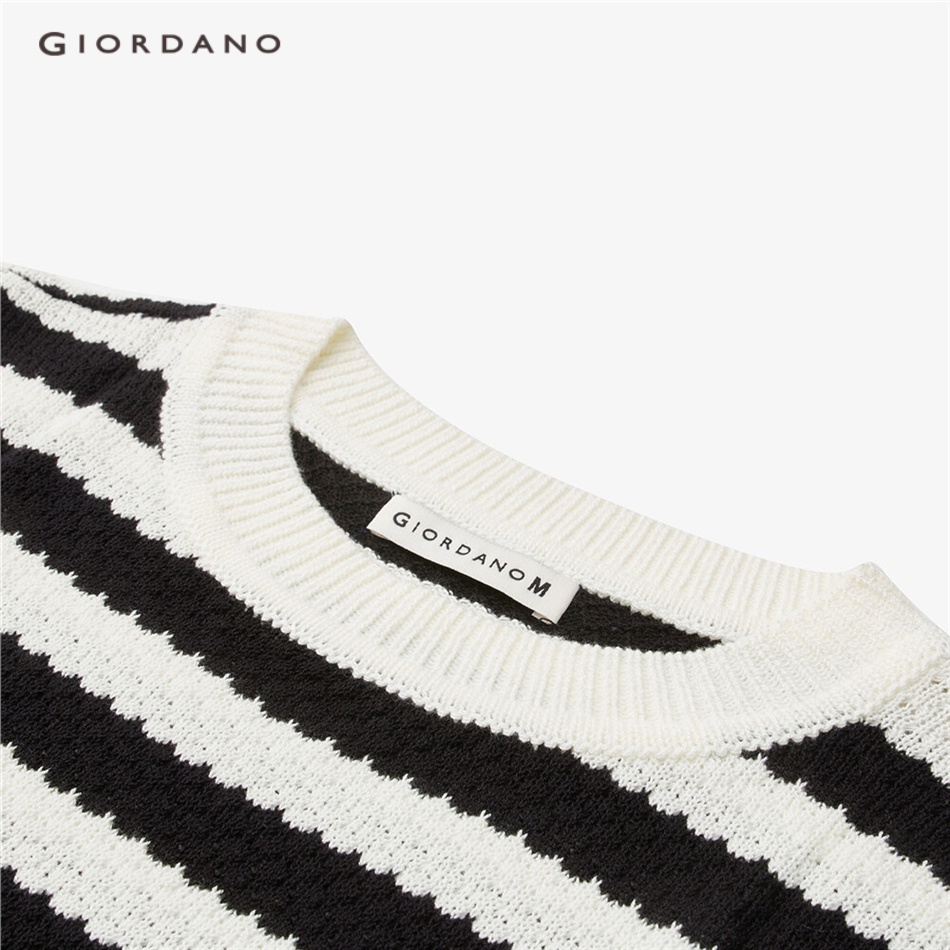 GIORDANO Đầm Dệt Kim Ngắn Tay Họa Tiết Kẻ Sọc Màu Tương Phản Cho Nữ 18463912