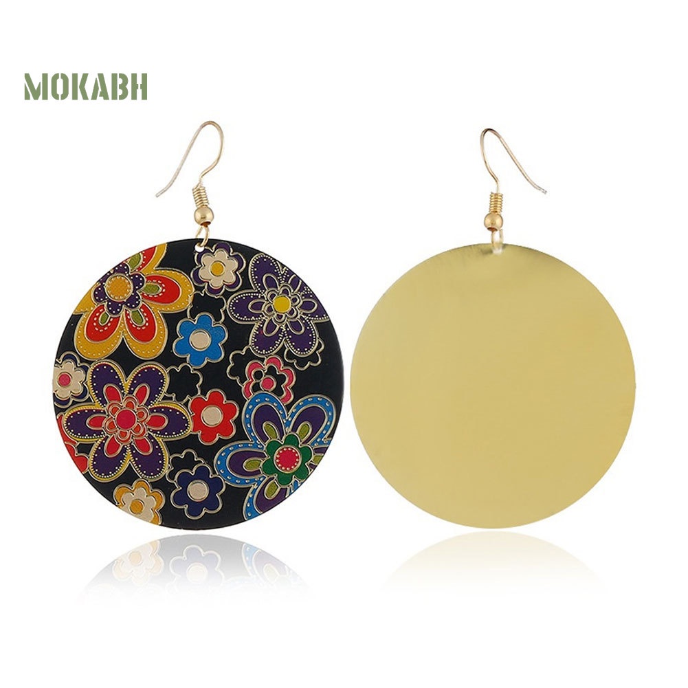 Bông Tai Dáng Dài Hình Tròn Họa Tiết Hoa Nhiều Màu Kiểu Vintage Cho Nữ