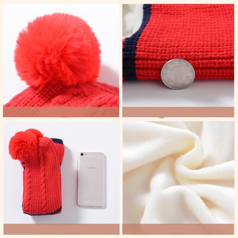 Mũ Beanie Dệt Kim Lót Lông Cừu Giữ Ấm Tai Dễ Thương Cho Bé Trai + Gái