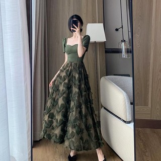 Đầm Cổ Vuông Sẵn Sàng Mùa Hè 2023 Phong Cách Mới Cao Cấp Cảm Giác Tính Khí Nữ Thần Quạt Khâu Giả Hai Mảnh