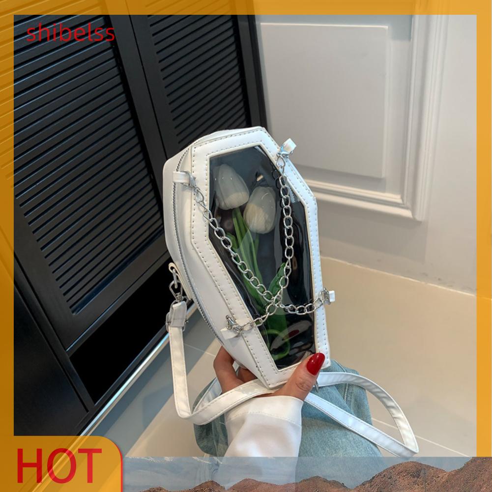 Túi Đeo Chéo Da PU PVC Hình Quan Tài Đựng Mỹ Phẩm / Đồ Trang Điểm Cho Nữ