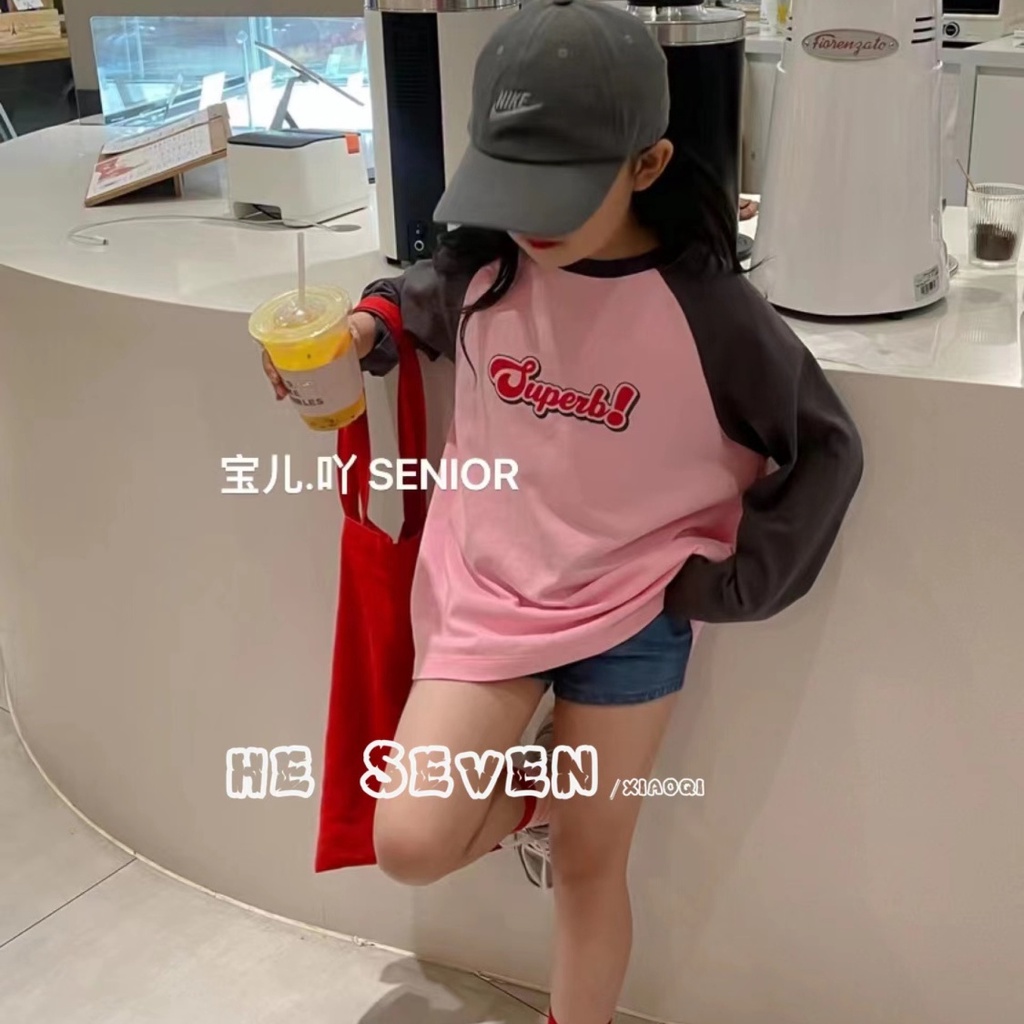 Áo Thun Tay Dài Dáng Rộng In Chữ Thời Trang Xuân Thu 2023 Cho Bé