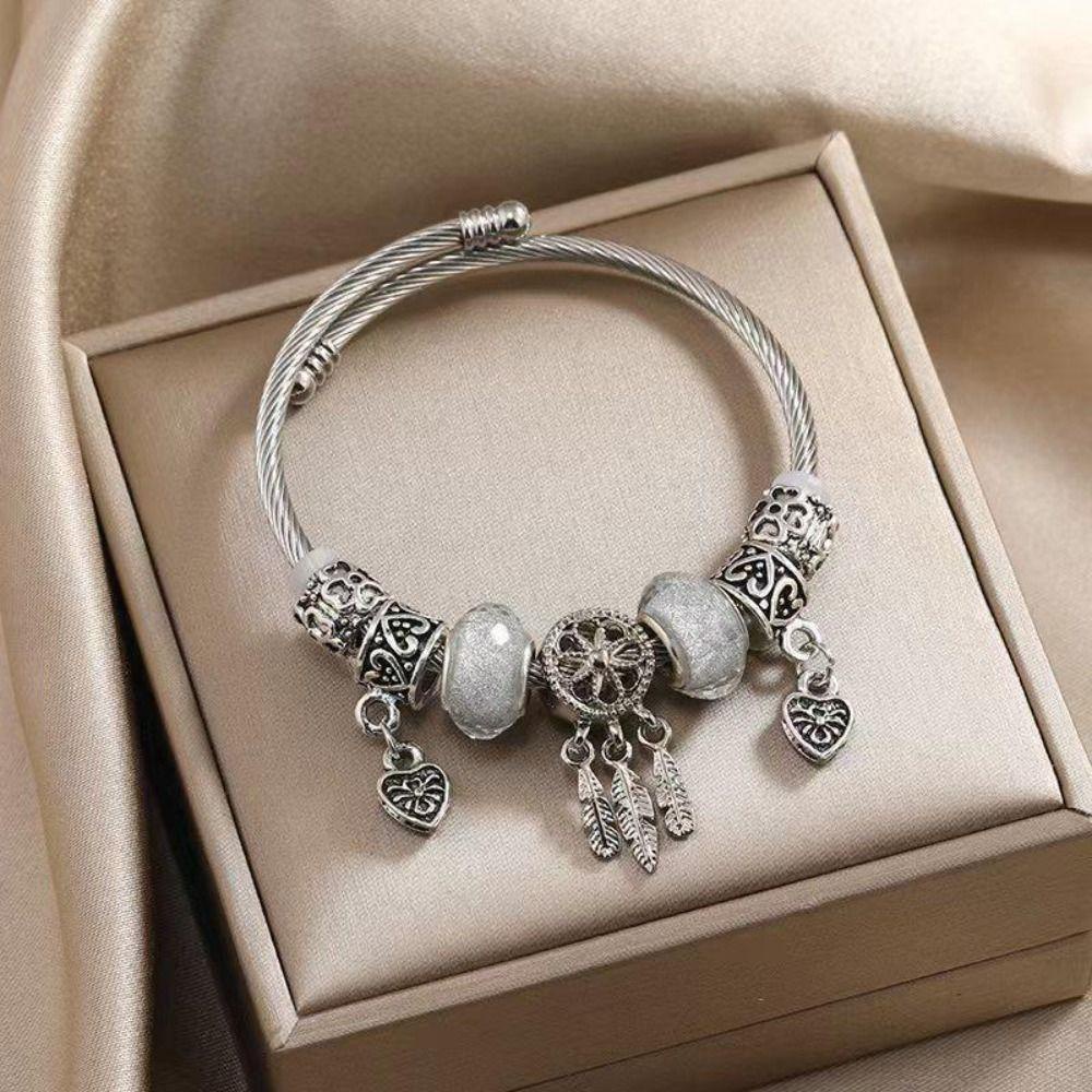 HEALMEYOU Vòng Đeo Tay Hình Dreamcatcher Bằng Hợp Kim Phối Lông Vũ Tua Rua Mở Thanh Lịch Làm Quà Sinh Nhật