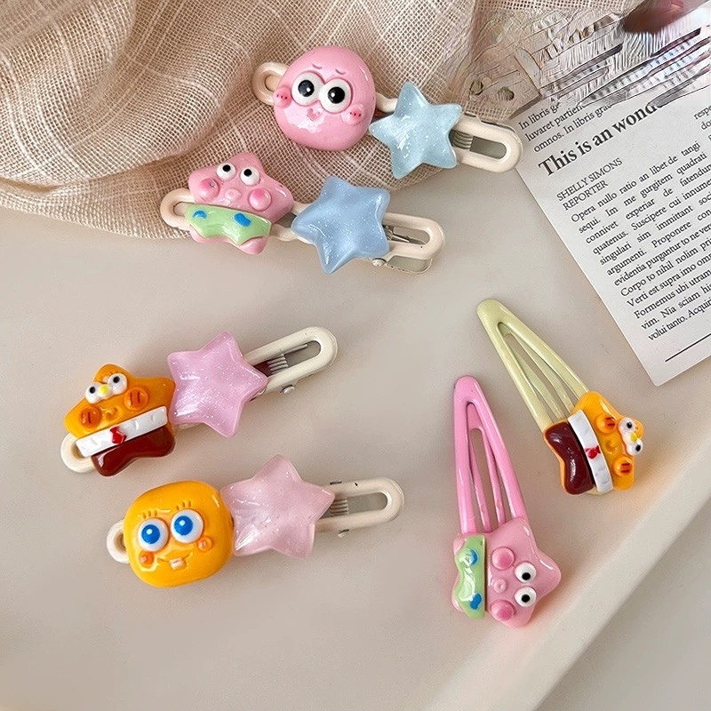 Kẹp Tóc Mái Ngang Hình SpongeBob / Ngôi Sao Lớn Dễ Thương Cho Bé Gái