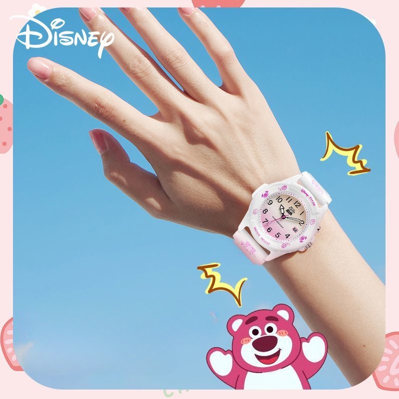 Đồng Hồ Quartz Hình Gấu Dâu Tây Disney Dễ Thương Chống Thấm Nước Phát Sáng Cho Nữ