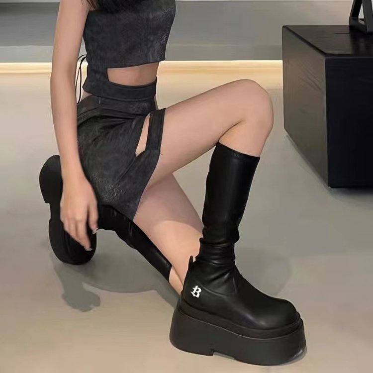 Giày Bốt Da pu Mũi Tròn Đế Dày Co Giãn Thoáng Khí Thời Trang Hàn Quốc