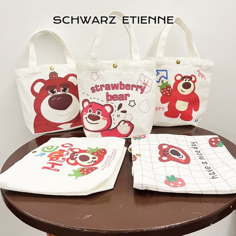 Schwarz ETIENNE Túi Xách Canvas Họa Tiết Gấu Dâu Tây Hoạt Hình Thân Thiện Với Môi Trường