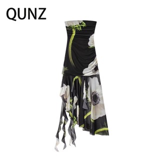 Đầm Lụa In Họa Tiết Qunz 8828