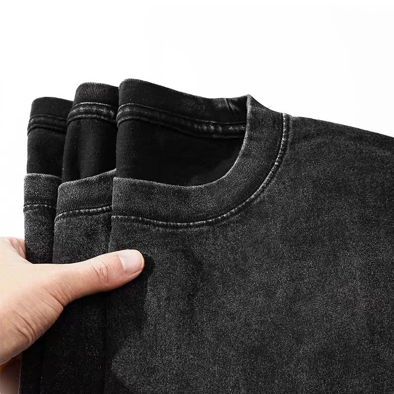 Áo Thun Đen 100% Cotton Tay Ngắn Cổ Tròn Dáng Rộng Thời Trang Cho Nam Giới