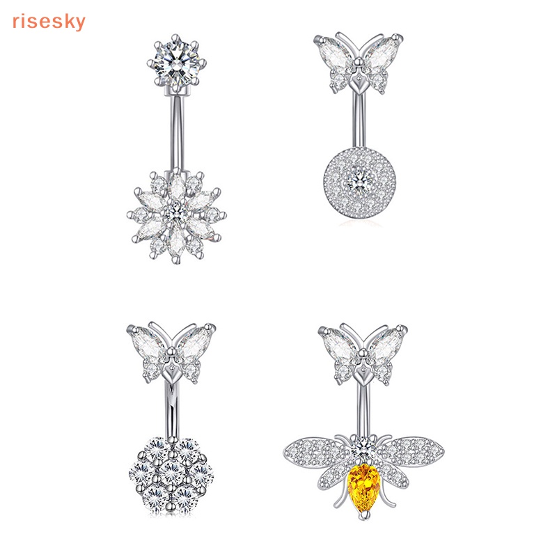 Khuyên Rốn Hình Hoa Và Bướm Đính Đá Zircon Bằng Thép Không Gỉ Thời Trang Cho Nữ