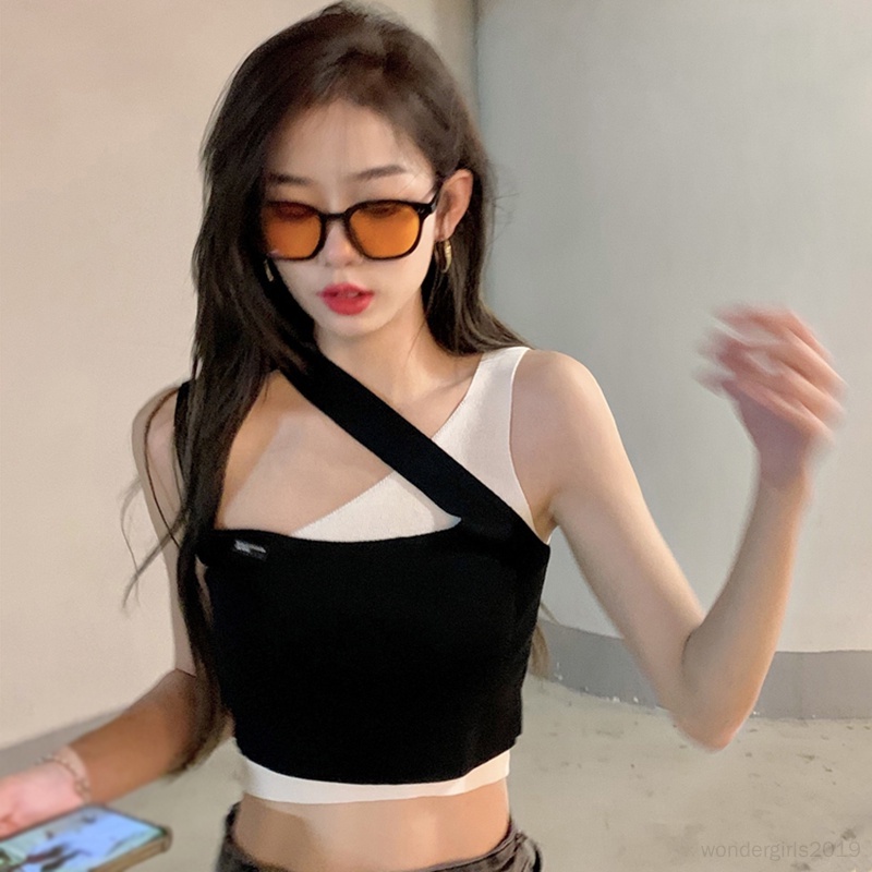 Áo Croptop Giả Hai Lớp Phong Cách Hàn Quốc Thời Trang Mùa Hè Cho Nữ