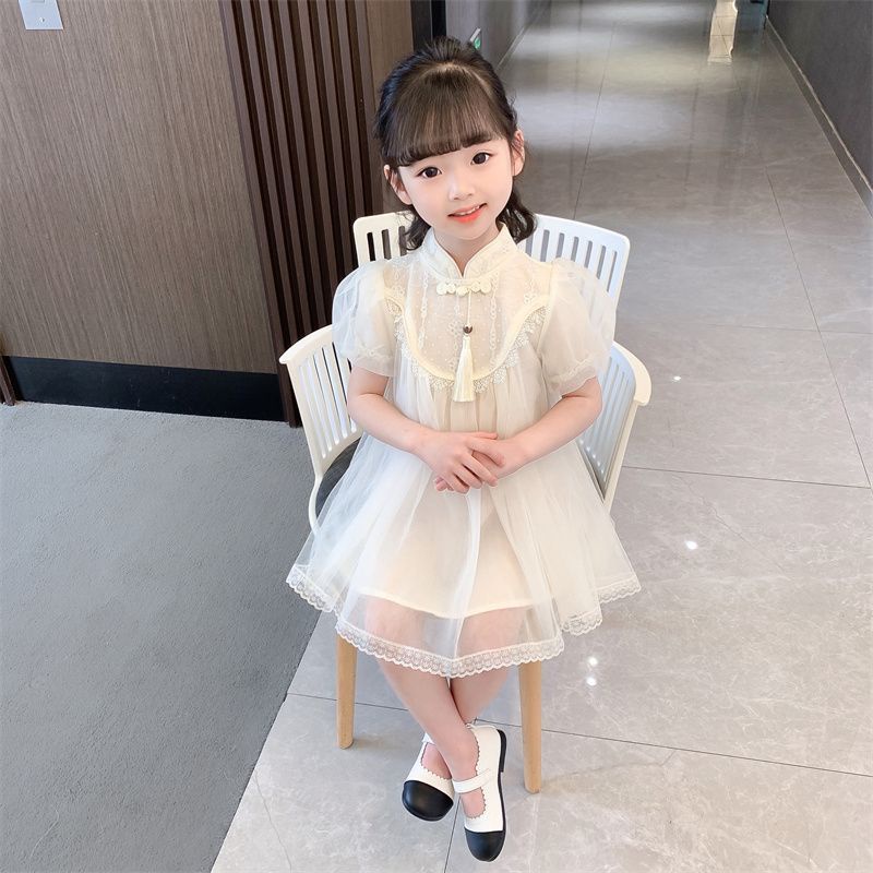 Đầm Sườn Xám Ngắn Tay Thời Trang Mùa Hè Trung Hoa Dành Cho Bé Gái