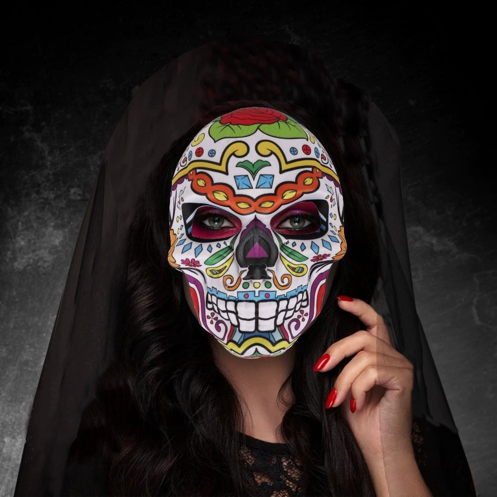 EELHOE Ngày của người chết Mặt nạ đầu lâu Mexico Halloween Hóa trang đầy đủ xương Mặt nạ Lễ hội Halloween Đồ dùng trang phục hóa trang Cosplay miiki_vn