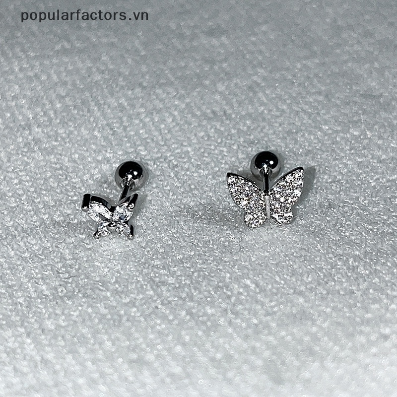 1 Khuyên Tai Xoắn Ốc Hình Bướm Đính Đá Zircon Tinh Tế Cho Nữ