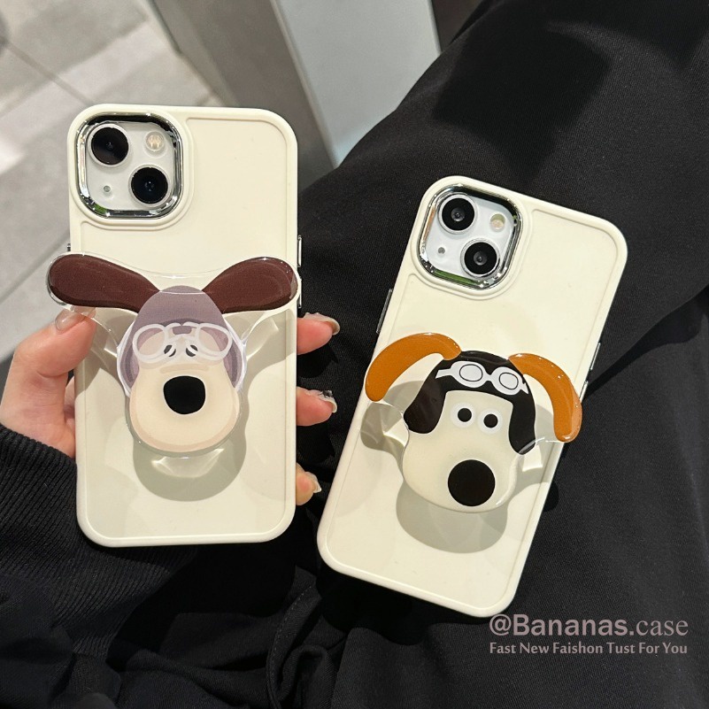 Ốp Điện Thoại Màu Trơn Hình Chú Chó + Giá Đỡ Kim Loại Cho iphone 15 14 13 12 11 pro max x xs xr xs max 7 8 plus se2020