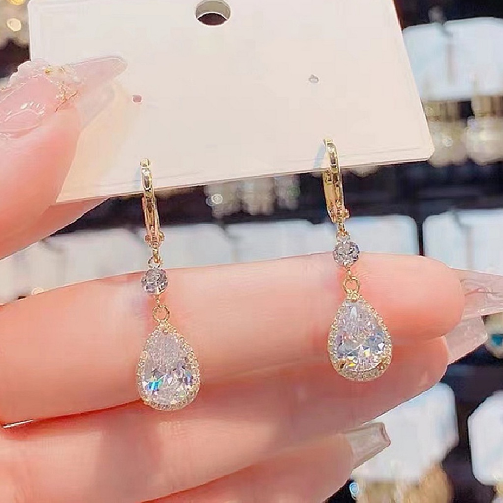 1 Đôi Bông Tai Hình Giọt Nước Đính Đá Không Gây Dị Ứng Thời Trang Dành Cho Nữ