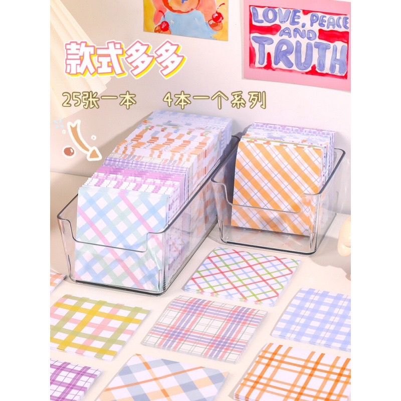 Set 80 tờ Giấy Note Pad Ghi Chú Kẻ Caro Màu Sắc Dễ Thương