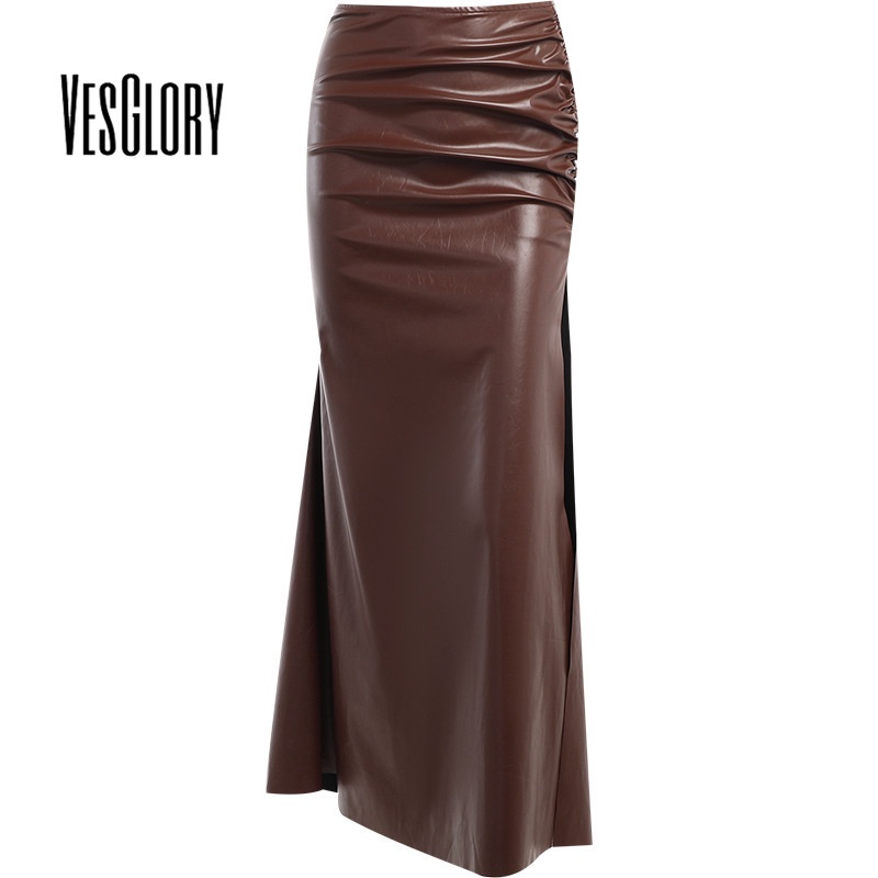 Chân váy VESGLORY dáng maxi ôm vừa vặn cạp cao màu trơn gợi cảm thời trang 2023 cho nữ