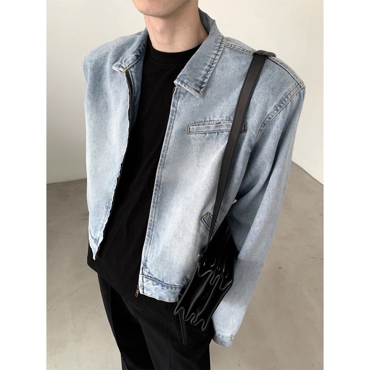 Akiyama Áo Khoác Denim Cao Cấp Phong Cách Retro Có Đệm Vai Cho Nam
