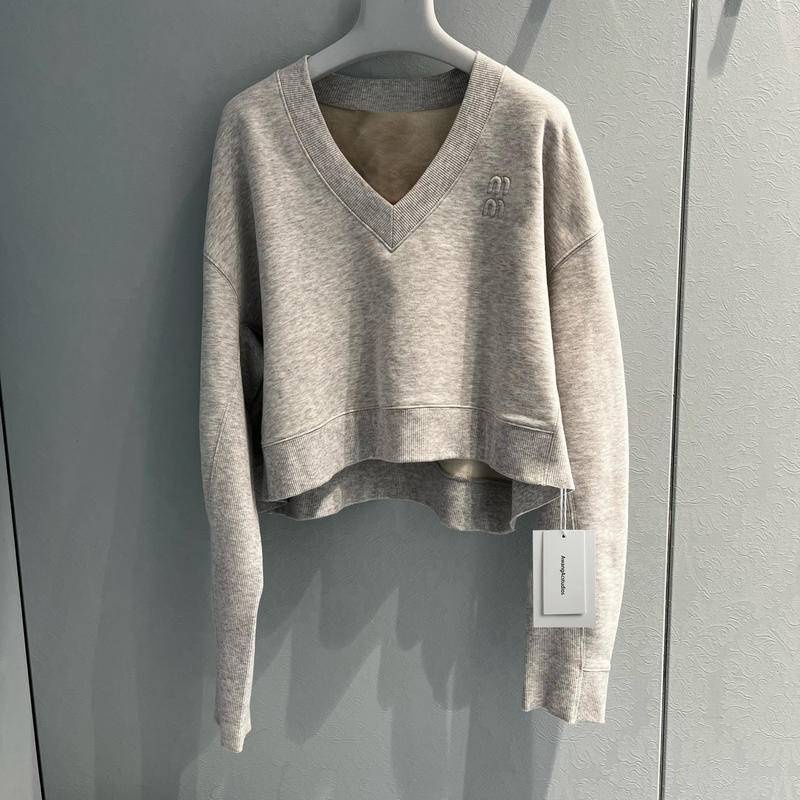 Logo miu khâu v-cổ cotton bên trong áo len chải