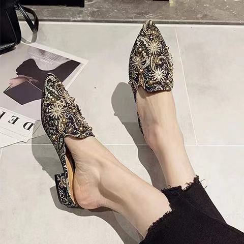 Dép Đế Bằng Đính Đá Thời Trang Dành Cho Nữ