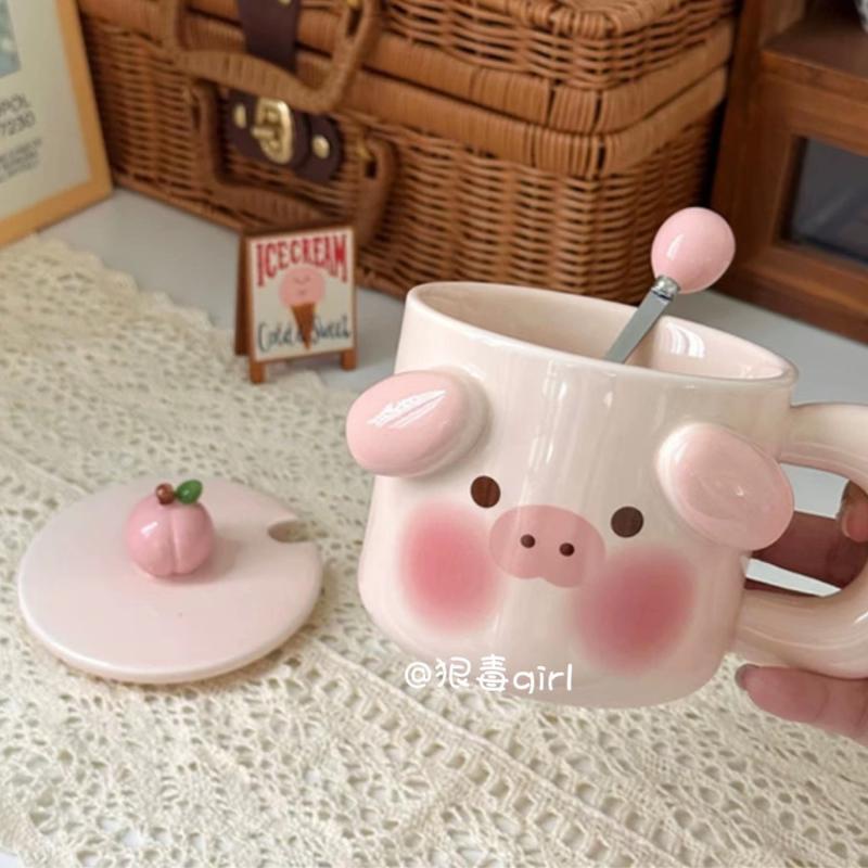 Dễ Thương Cốc Sứ Uống Cà Phê In Hình Chú Heo / Cún Con Đáng Yêu Dùng Làm Quà Tặng