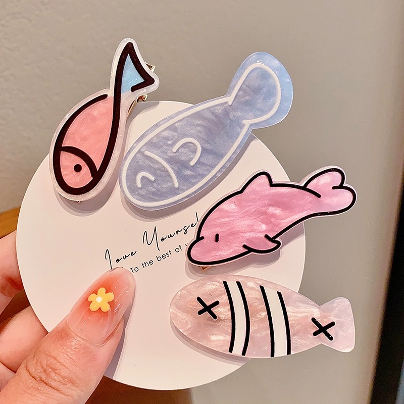 Kẹp Tóc Hình Xương Cá Nhỏ Phong Cách Đại Dương ins Kẹp Tóc Gãy Bên Hông Dopamine Vui Nhộn Cho Bé Gái