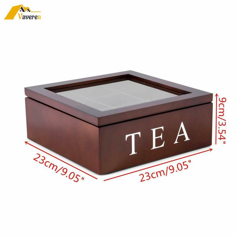 Retro organizer 9 ngăn trang chủ hộp đựng trà bằng gỗ hình chữ nhật cho gói cà phê các loại trà và gia vị